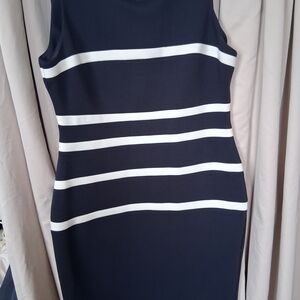 Elegant Navy and White Striped Dress